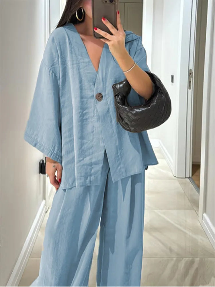Loungewear-Set Mara – Bluse & weite Hose