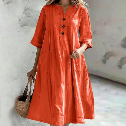 Leinenkleid Helena – Knopfleiste & Seitentaschen