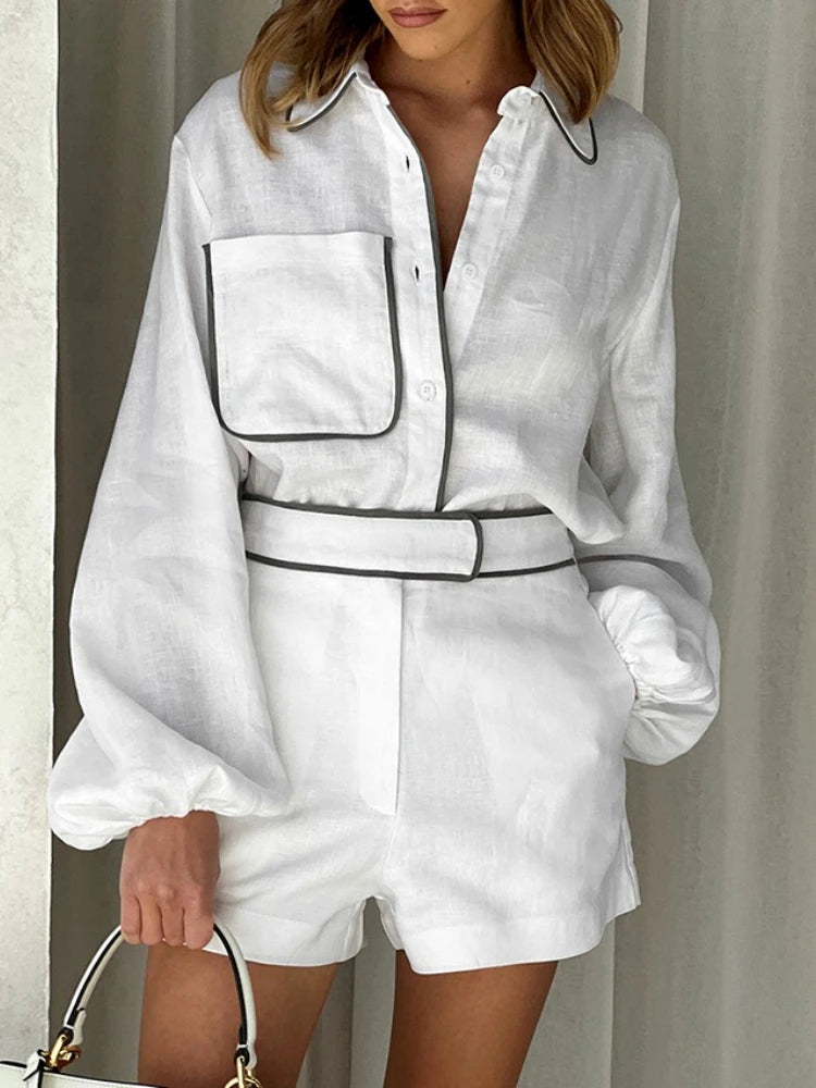 Loungewear-Set Greta – Hemd & Shorts mit Kontrast-Paspel