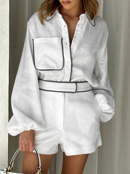 Loungewear-Set Greta – Hemd & Shorts mit Kontrast-Paspel