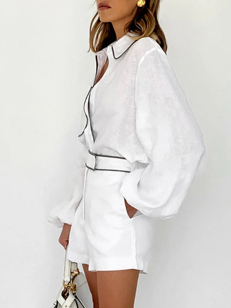Loungewear-Set Greta – Hemd & Shorts mit Kontrast-Paspel