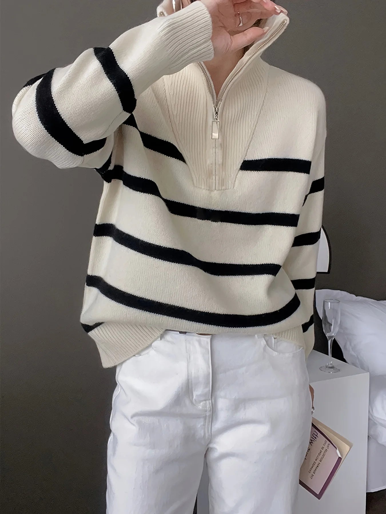 Troyer Anouk – Streifen-Strickpullover mit Halbzip