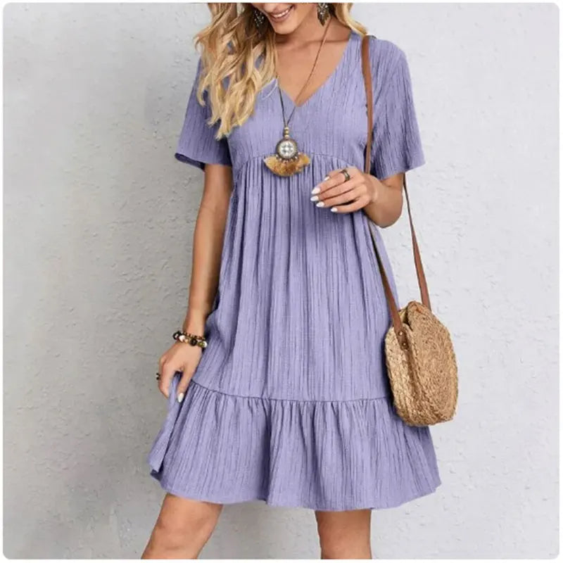 Volant-Sommerkleid Livia – V-Ausschnitt im Stufen-Look
