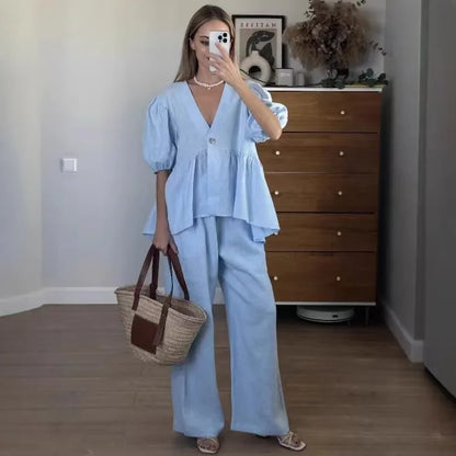 Loungewear-Set Elin – Bluse & Hose aus Baumwolle