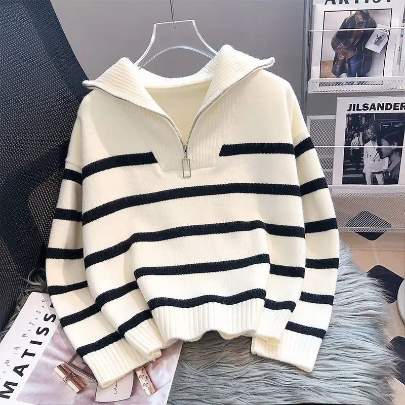 Troyer Anouk – Streifen-Strickpullover mit Halbzip
