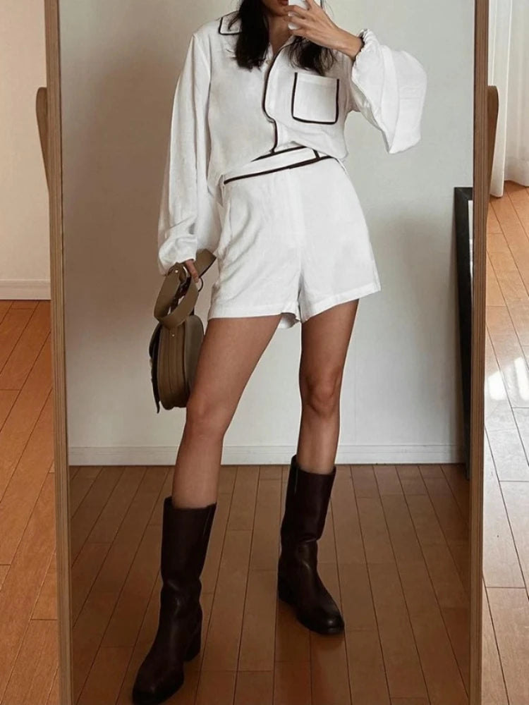 Loungewear-Set Greta – Hemd & Shorts mit Kontrast-Paspel
