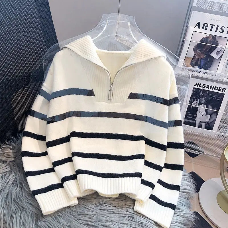 Troyer Anouk – Streifen-Strickpullover mit Halbzip