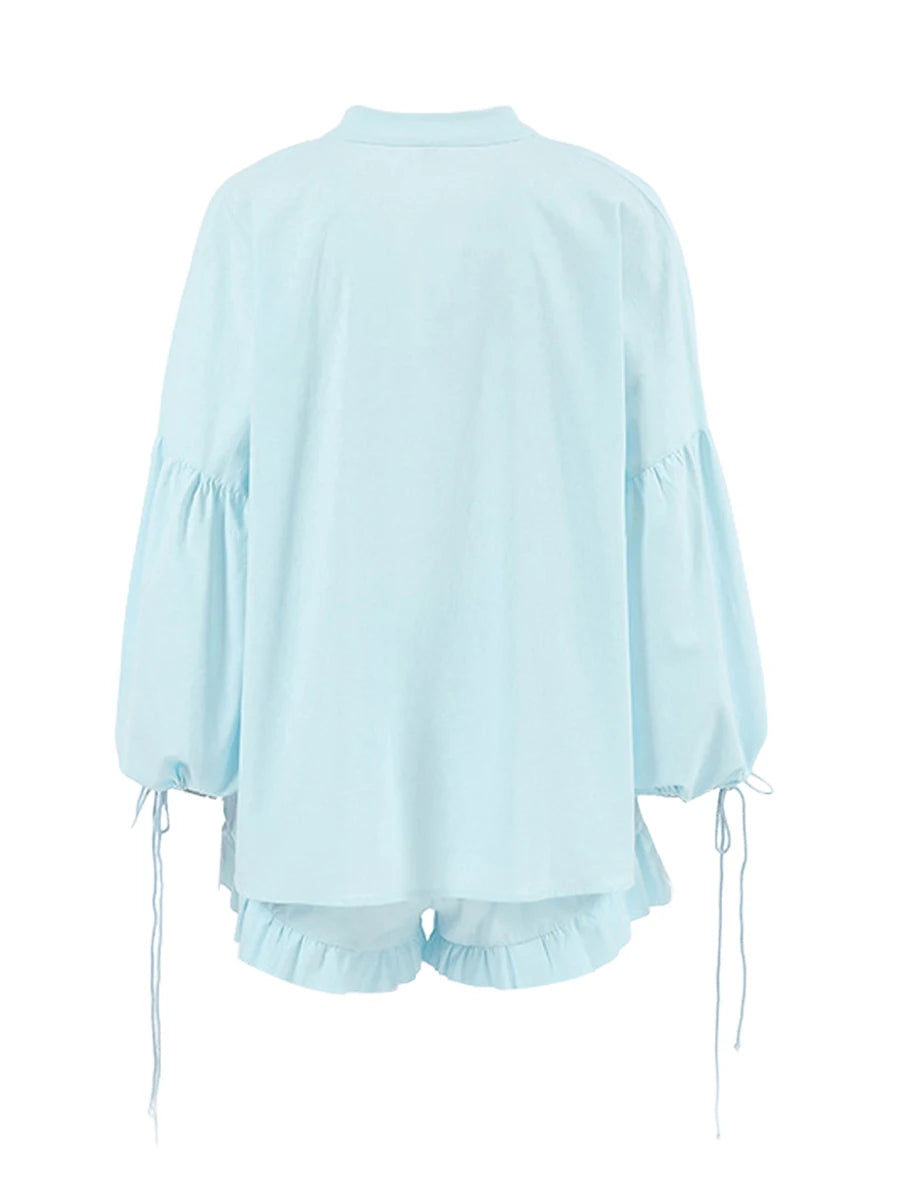 Loungewear-Set Alba – Bluse & Rüschen-Shorts