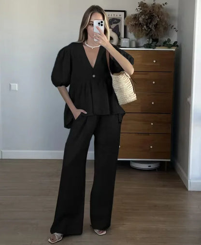 Loungewear-Set Elin – Bluse & Hose aus Baumwolle