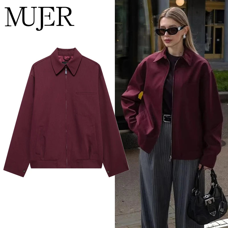 Zip-Blouson Romina – locker & cropped in Bordeaux