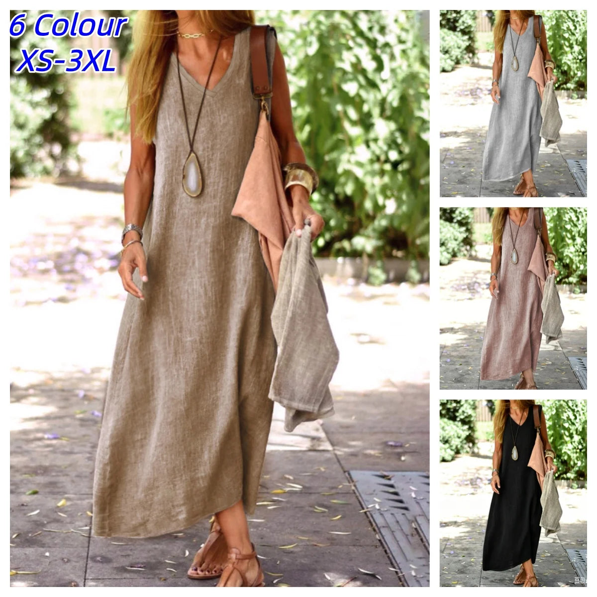Boho-Maxikleid Fenja – Ärmellos mit V-Ausschnitt