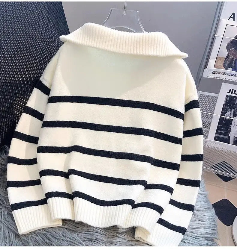 Troyer Anouk – Streifen-Strickpullover mit Halbzip