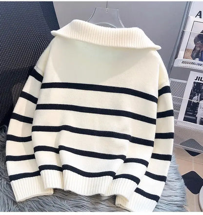 Troyer Anouk – Streifen-Strickpullover mit Halbzip