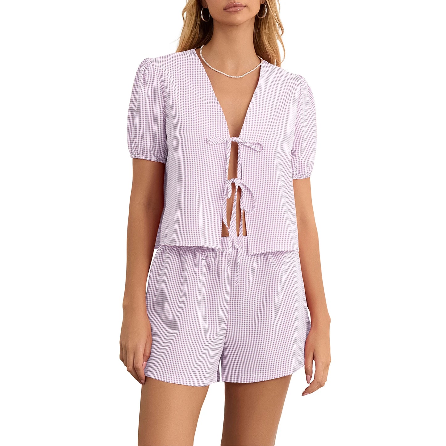 Loungewear-Set Romy – Karo-Bluse & Shorts