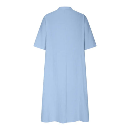Leinenkleid Helena – Knopfleiste & Seitentaschen
