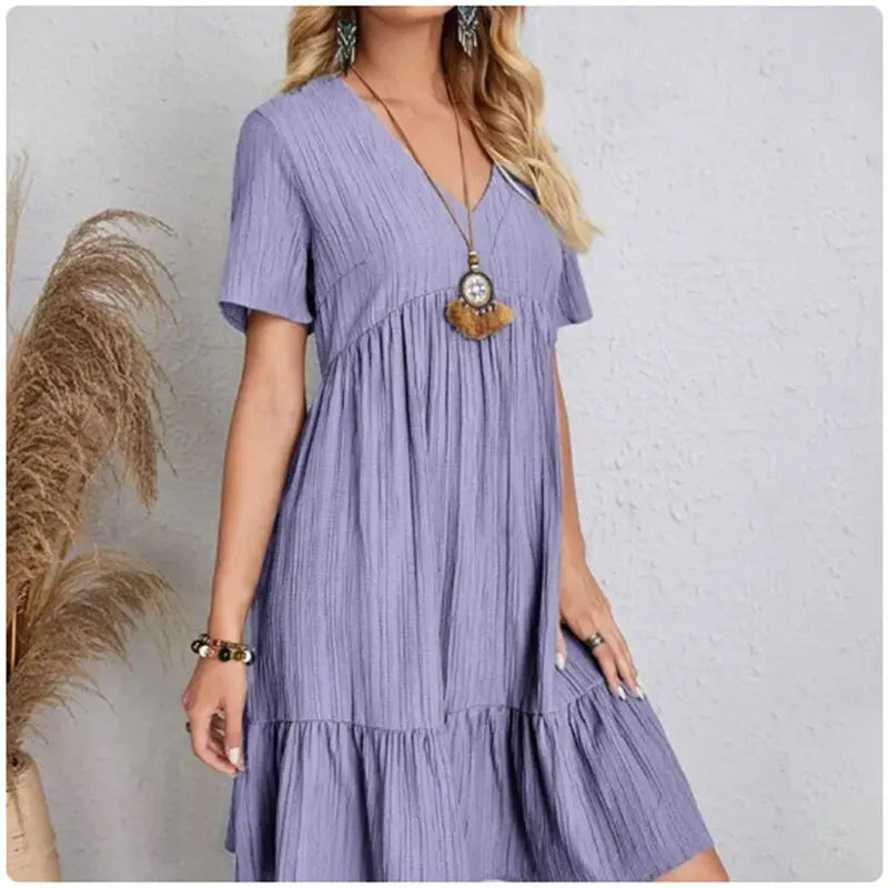 Volant-Sommerkleid Livia – V-Ausschnitt im Stufen-Look