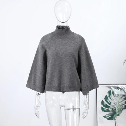 Women's Turtleneck Knit Sweater Flared Sleeve Loose Fit Soft  Pullover Casual Chic Cropped Sweaters Daily Fashion Knitwear Top