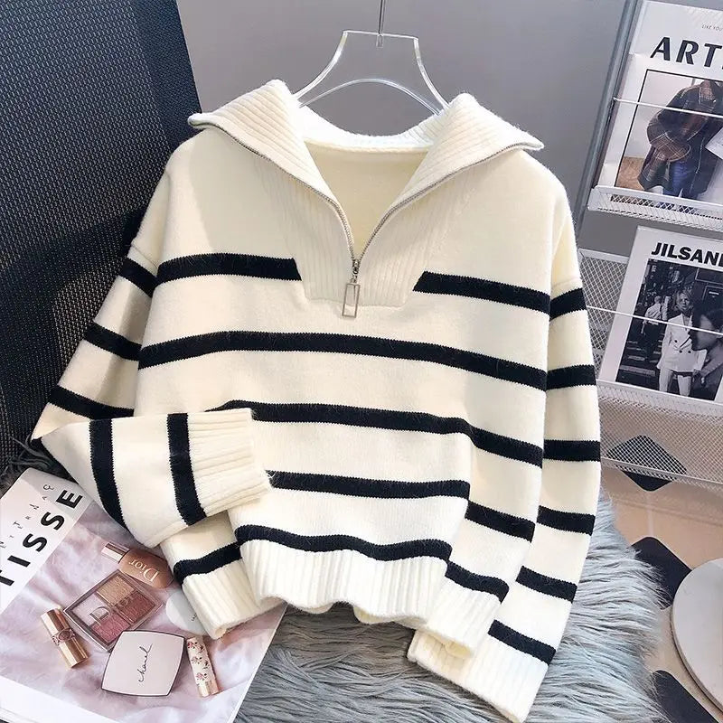 Troyer Anouk – Streifen-Strickpullover mit Halbzip