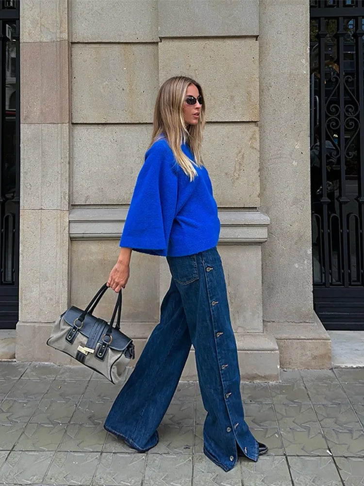 Women's Turtleneck Knit Sweater Flared Sleeve Loose Fit Soft  Pullover Casual Chic Cropped Sweaters Daily Fashion Knitwear Top