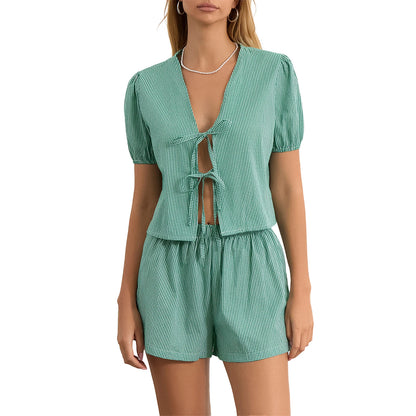 Loungewear-Set Romy – Karo-Bluse & Shorts