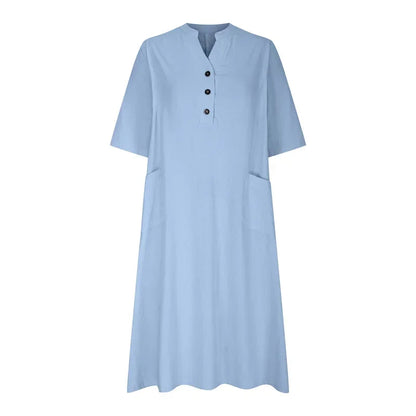 Leinenkleid Helena – Knopfleiste & Seitentaschen