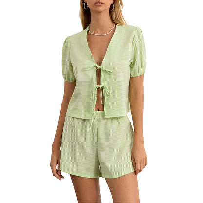 Loungewear-Set Romy – Karo-Bluse & Shorts