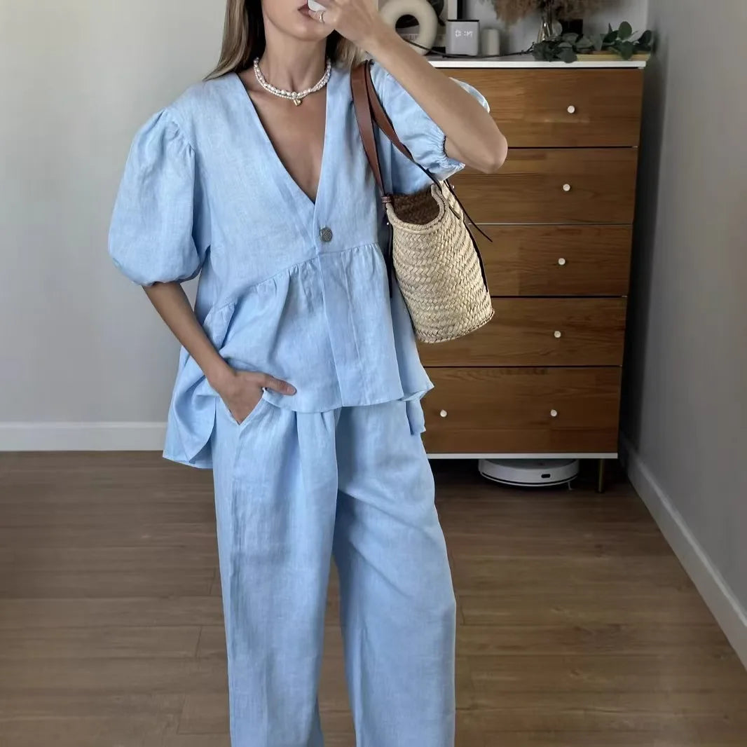 Loungewear-Set Elin – Bluse & Hose aus Baumwolle