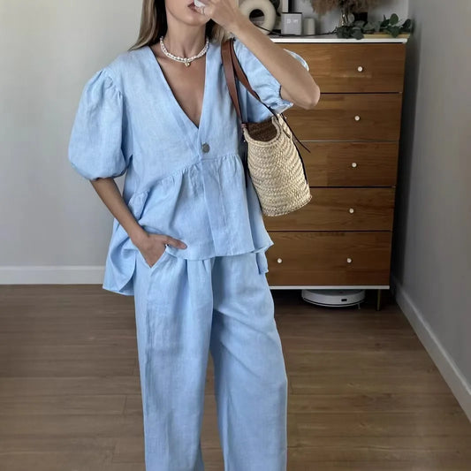 Loungewear-Set Elin – Bluse & Hose aus Baumwolle
