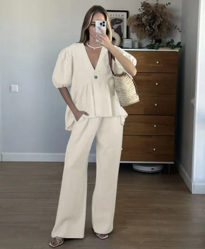 Loungewear-Set Elin – Bluse & Hose aus Baumwolle