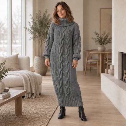 Zopfstrick-Kleid Sigrid – Rollkragen Oversized