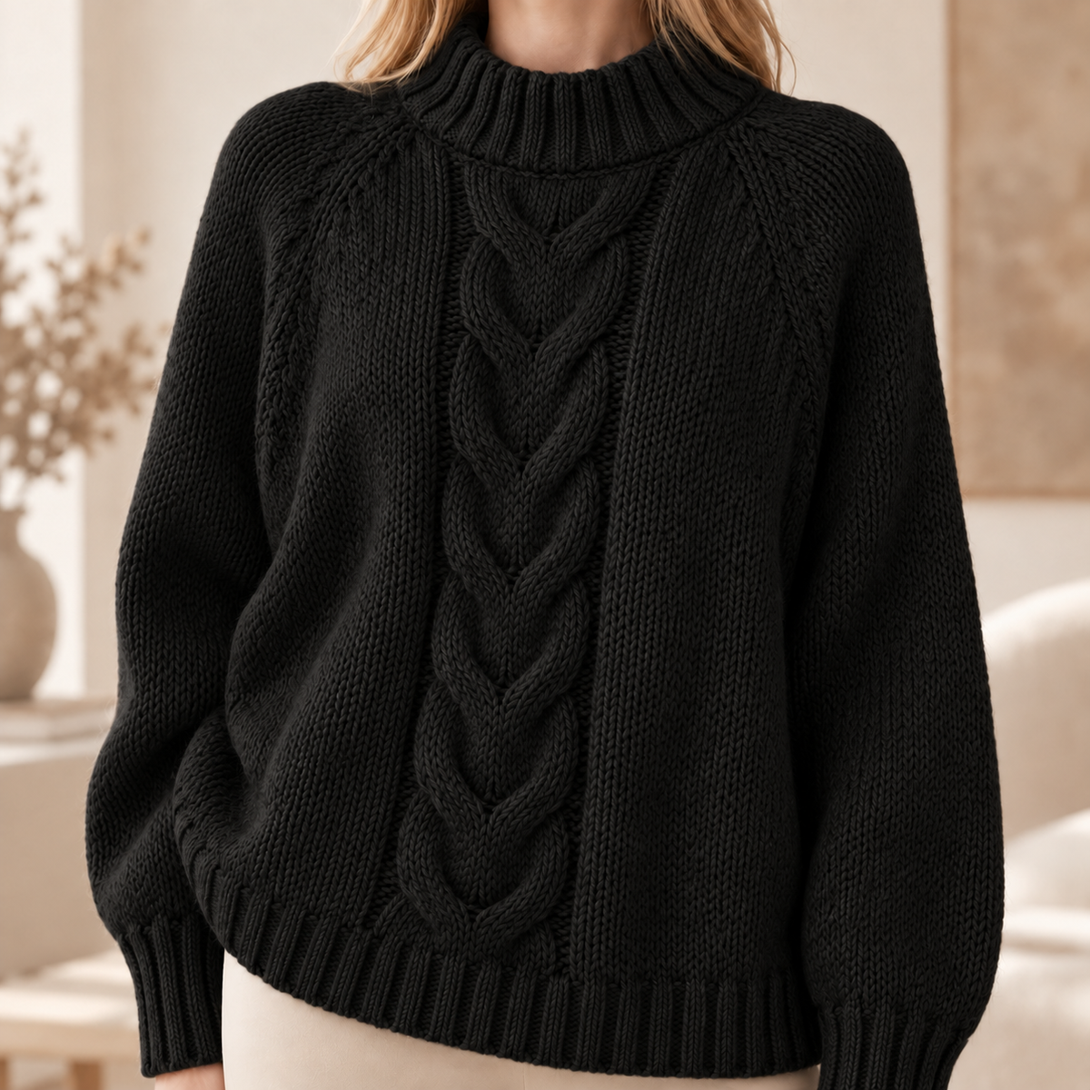 Strickpullover Johanna – Zopfmuster im Vintage-Look