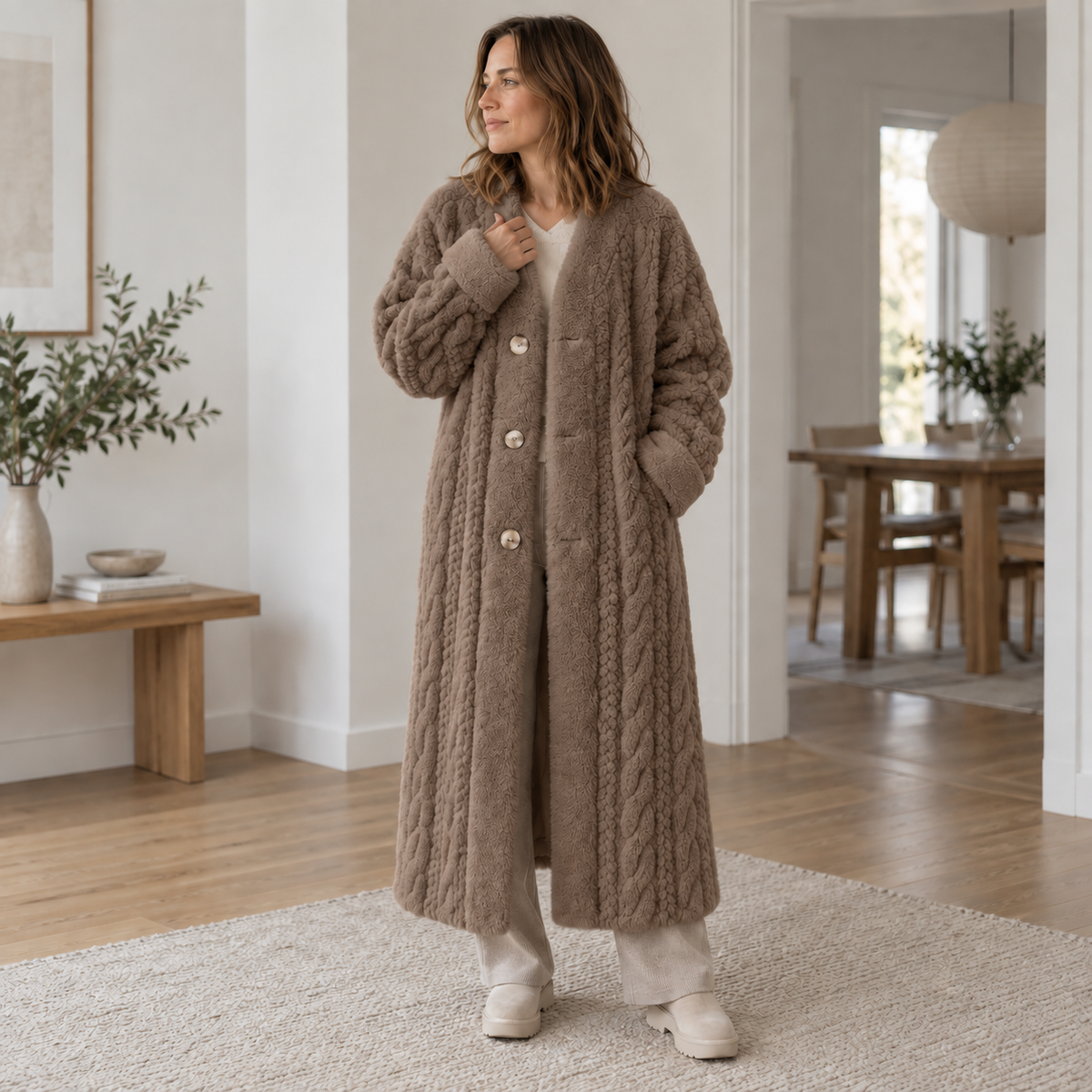 Fellmantel Antonia – Eleganter V-Ausschnitt