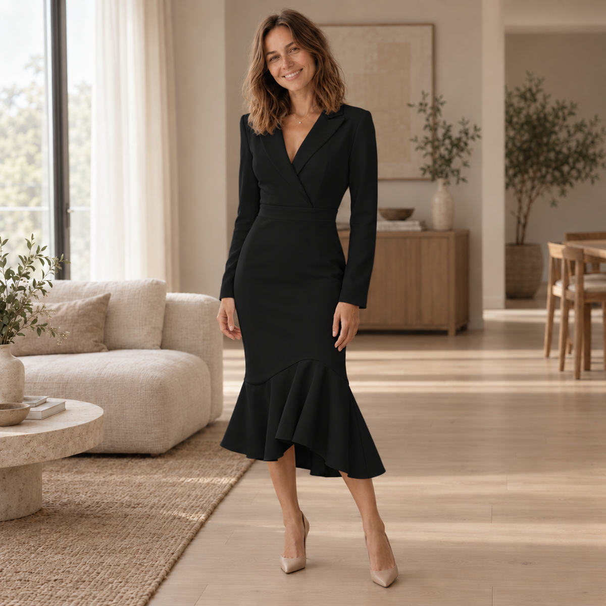 Fischschwanzkleid Elke – Eleganter Reverskragen