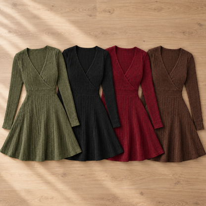 Strickkleid Christel – Ausgestellt mit V-Ausschnitt