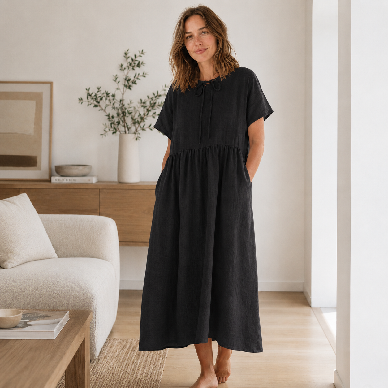 Leinen-Trapezkleid Hedda – Weiter Schwung & Rundhals