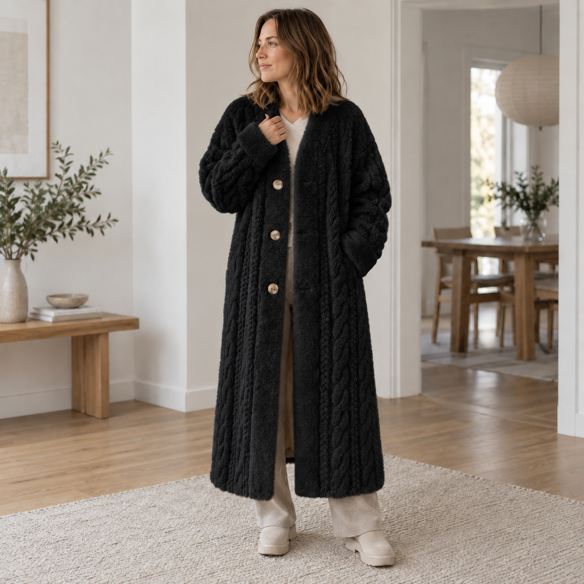 Fellmantel Antonia – Eleganter V-Ausschnitt
