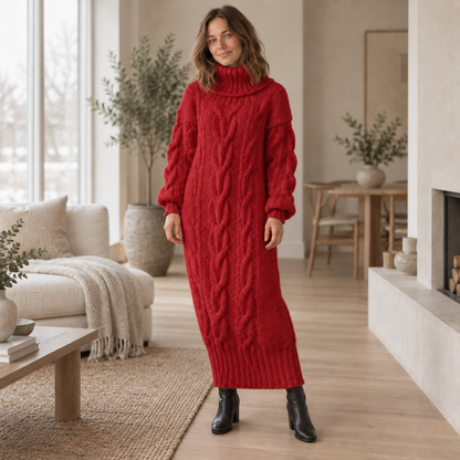 Zopfstrick-Kleid Sigrid – Rollkragen Oversized