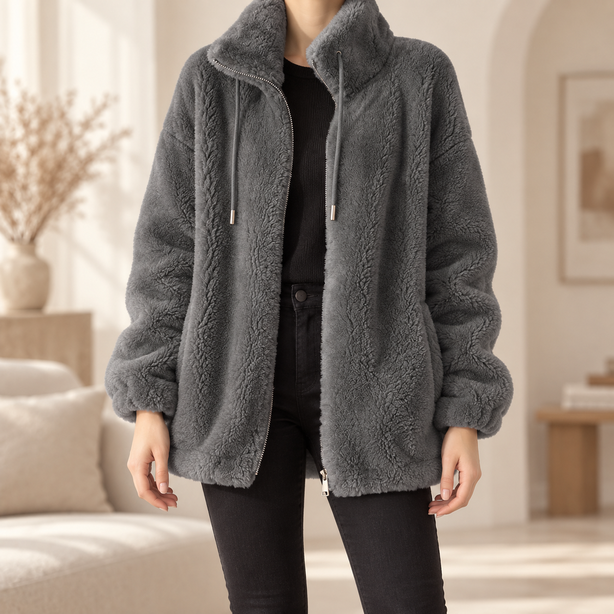 Fleece-Mantel Katharina – Oversized mit Reißverschluss