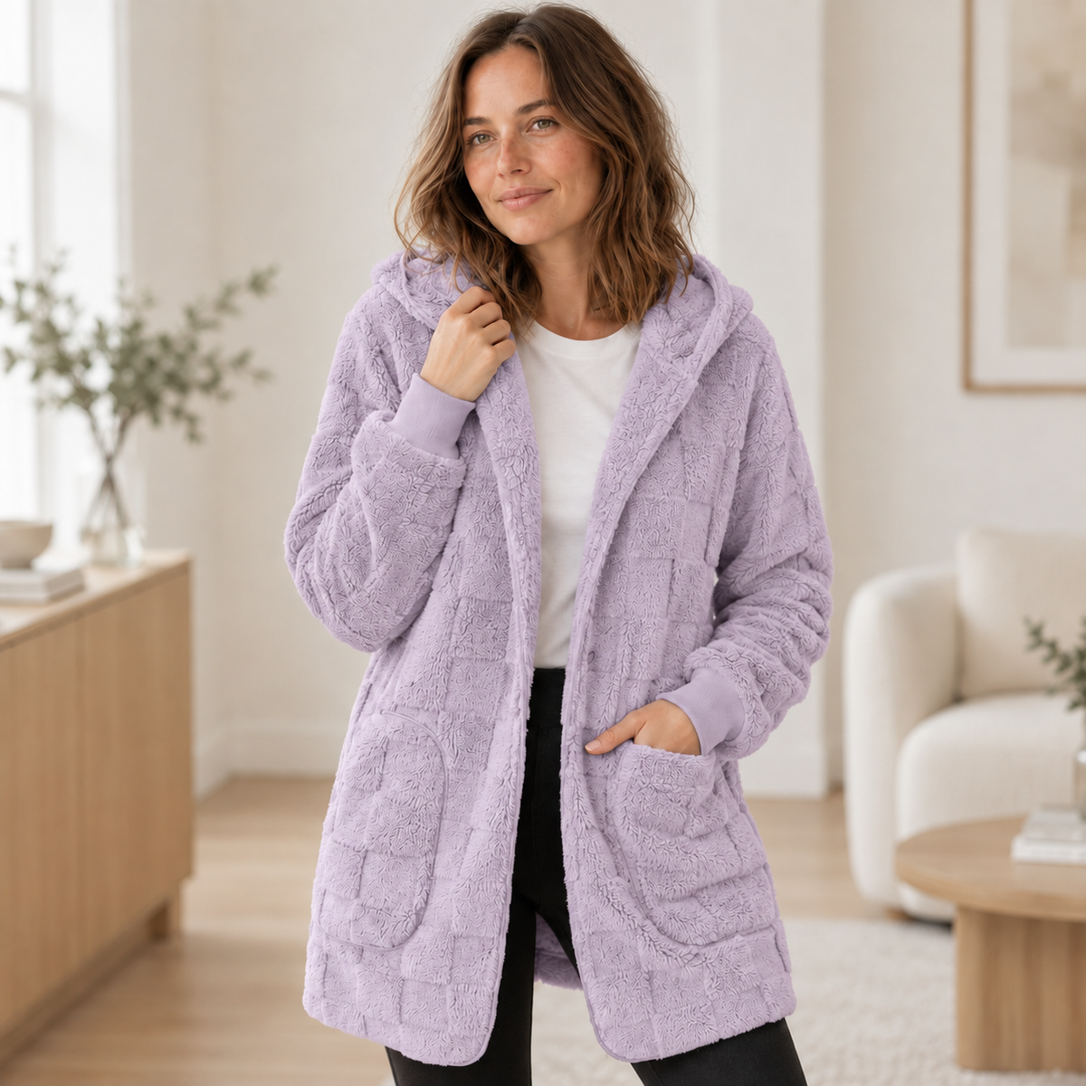 Teddy-Cardigan Karla – Oversized mit Kapuze