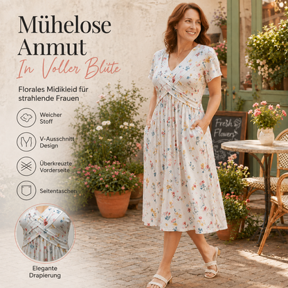 Sommerkleid Yara – V-Ausschnitt mit Blumenprint und Taillenknoten