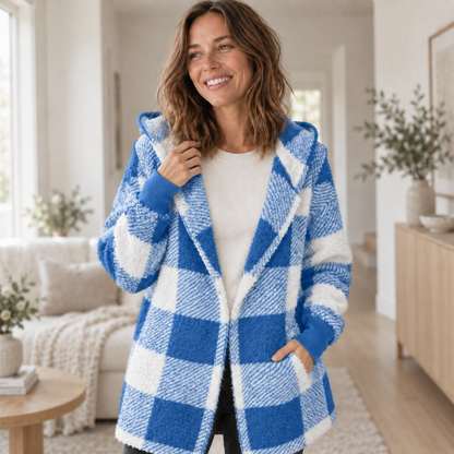 Fleece-Cardigan Merit – Karo-Patchwork mit Kapuze