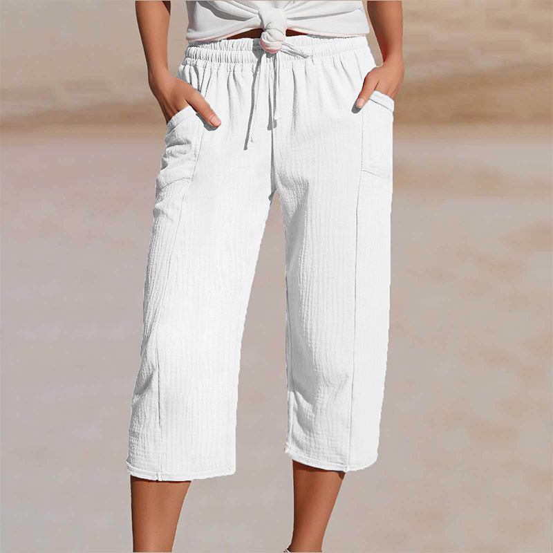 Cropped-Leinenhose Nele Farbe Weiss Schwarz