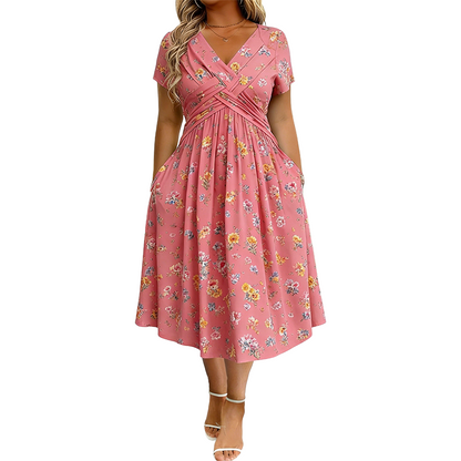 Sommerkleid Yara – V-Ausschnitt mit Blumenprint und Taillenknoten