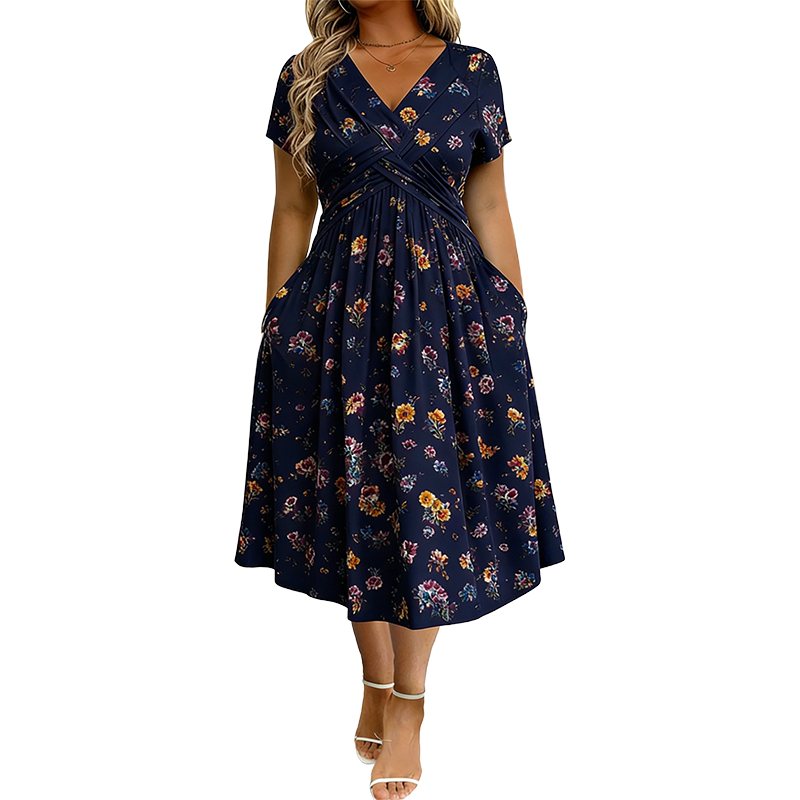 Sommerkleid Yara – V-Ausschnitt mit Blumenprint und Taillenknoten