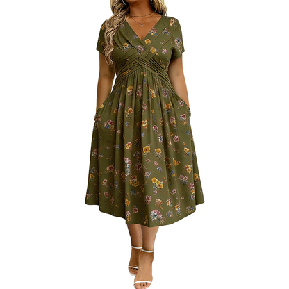 Sommerkleid Yara – V-Ausschnitt mit Blumenprint und Taillenknoten